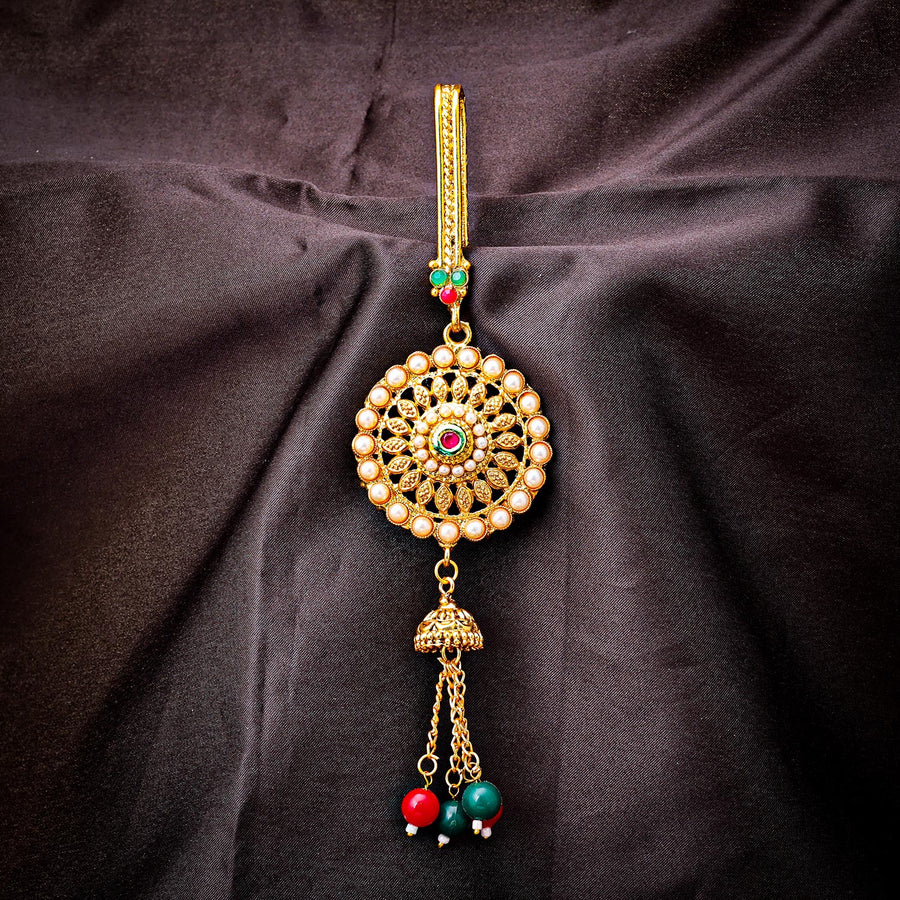 Sukkhi Splendid Golden Gold Plated Kundan & Pearl Chabi Challa for Women