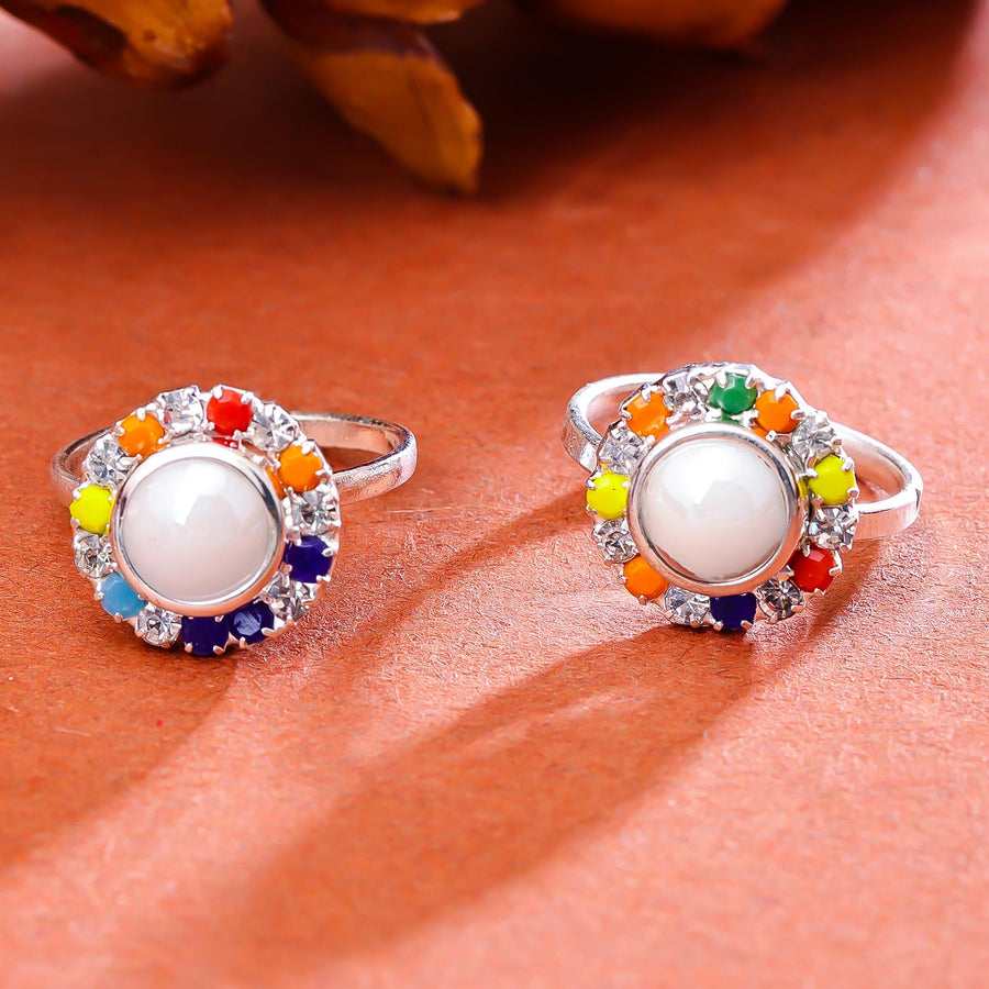 Sukkhi Lovley Silver Rhodium Plated AD Toe Ring for Women