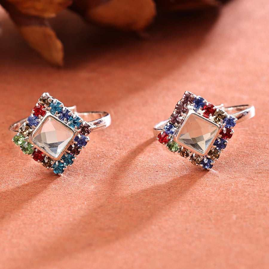 Sukkhi Glossy Silver Rhodium Plated AD Toe Ring for Women