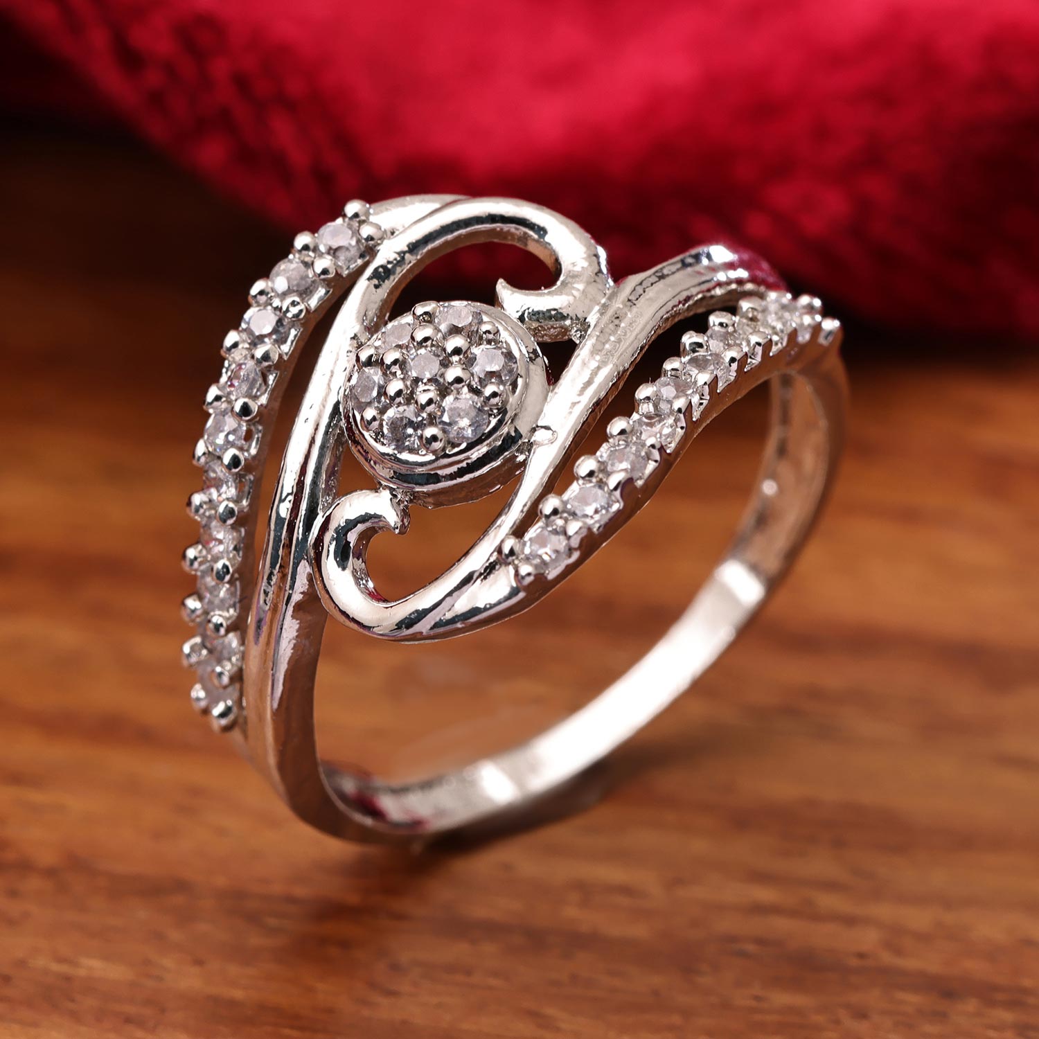 Sukkhi Traditional Silver Rhodium Plated CZ Ring for Women