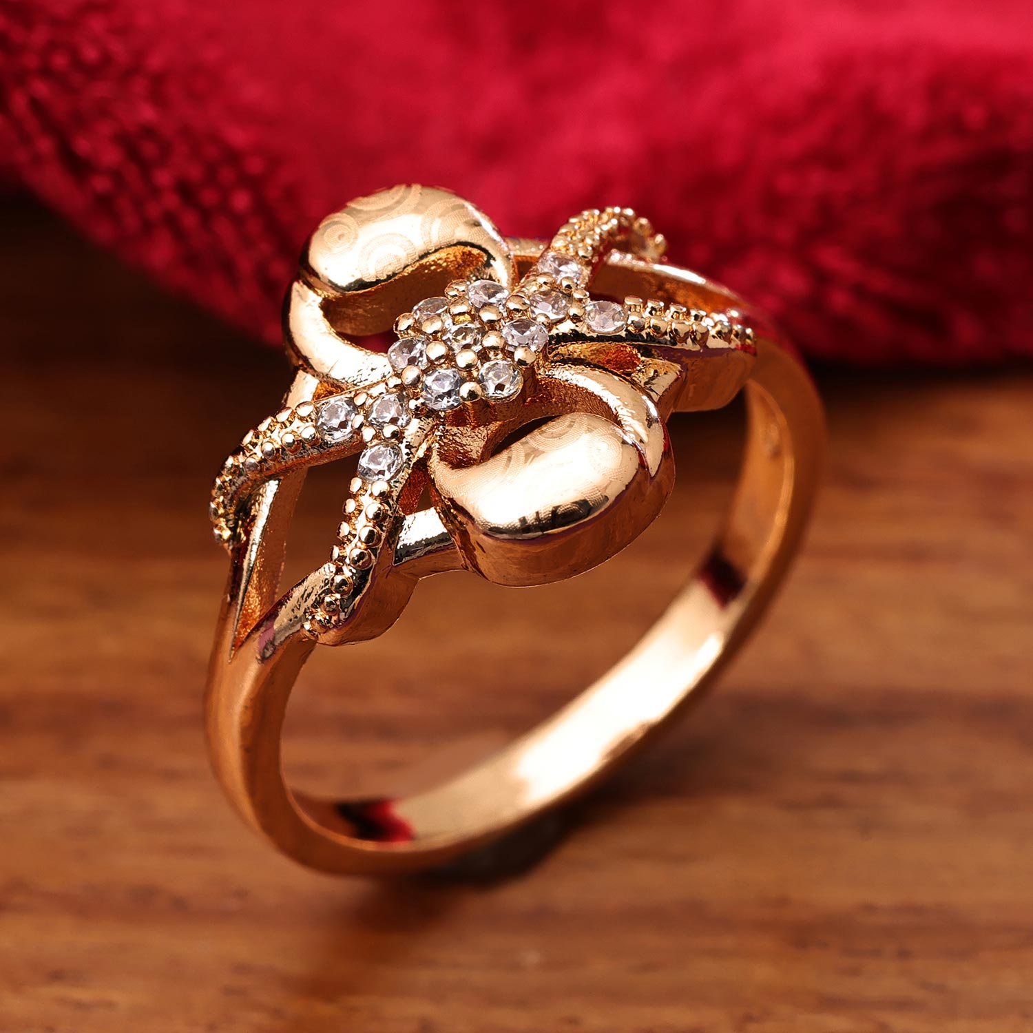 Sukkhi Classy Golden Gold Plated CZ Ring for Women
