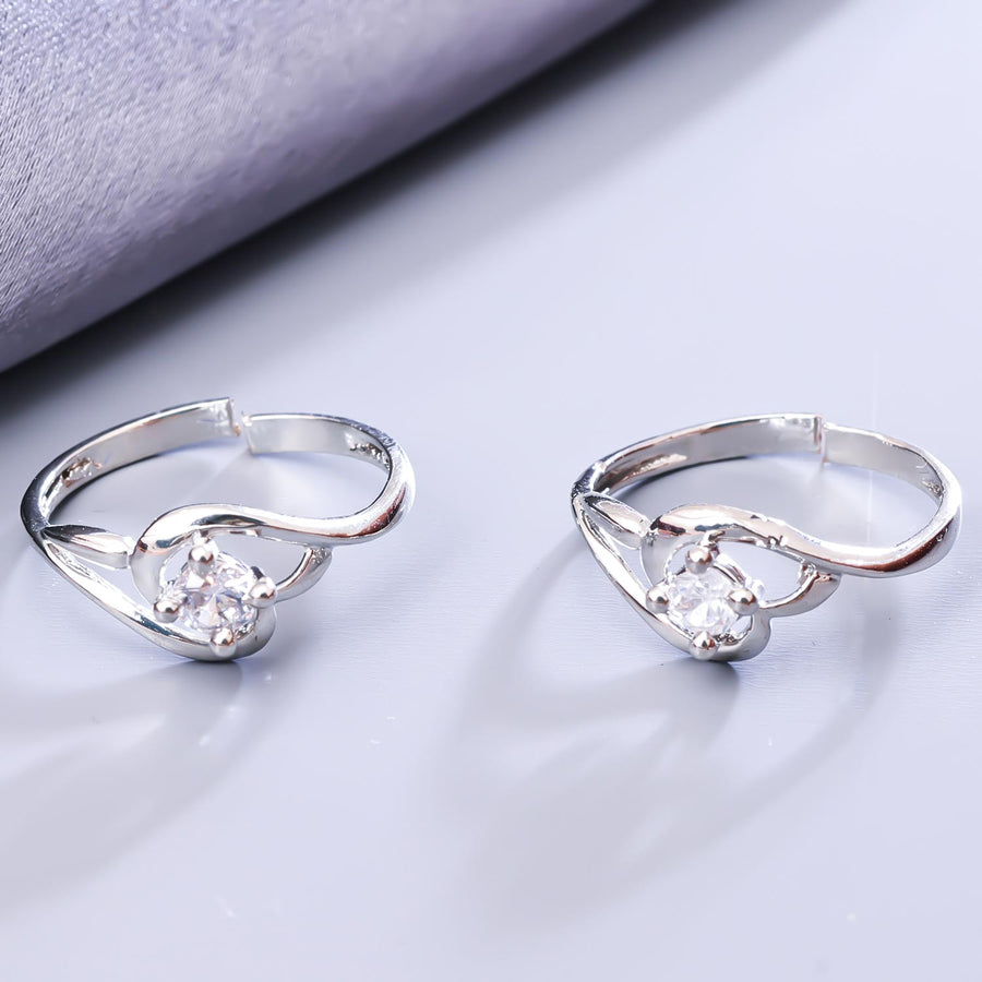 Sukkhi Glimmery Silver Rhodium Plated CZ Toe Ring for Women