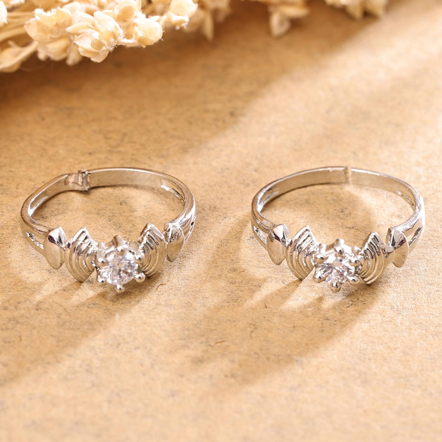Sukkhi Sparkling Silver Rhodium Plated CZ Toe Ring for Women