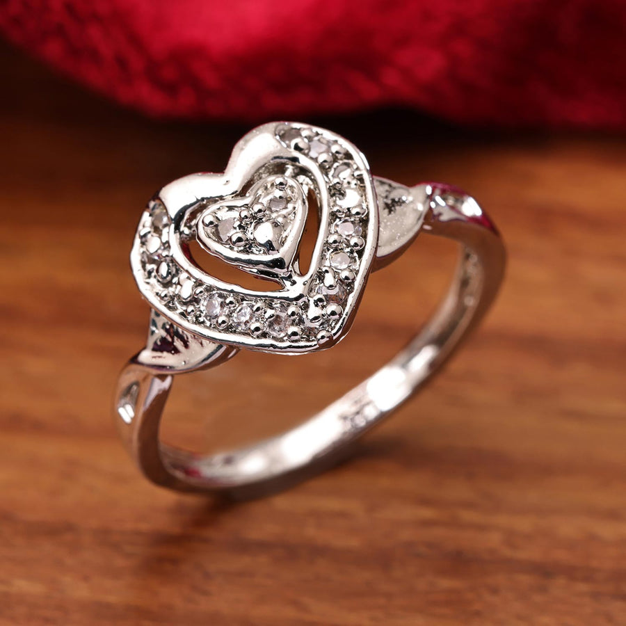 Sukkhi Modern Silver Heart Rhodium Plated CZ Ring for Women