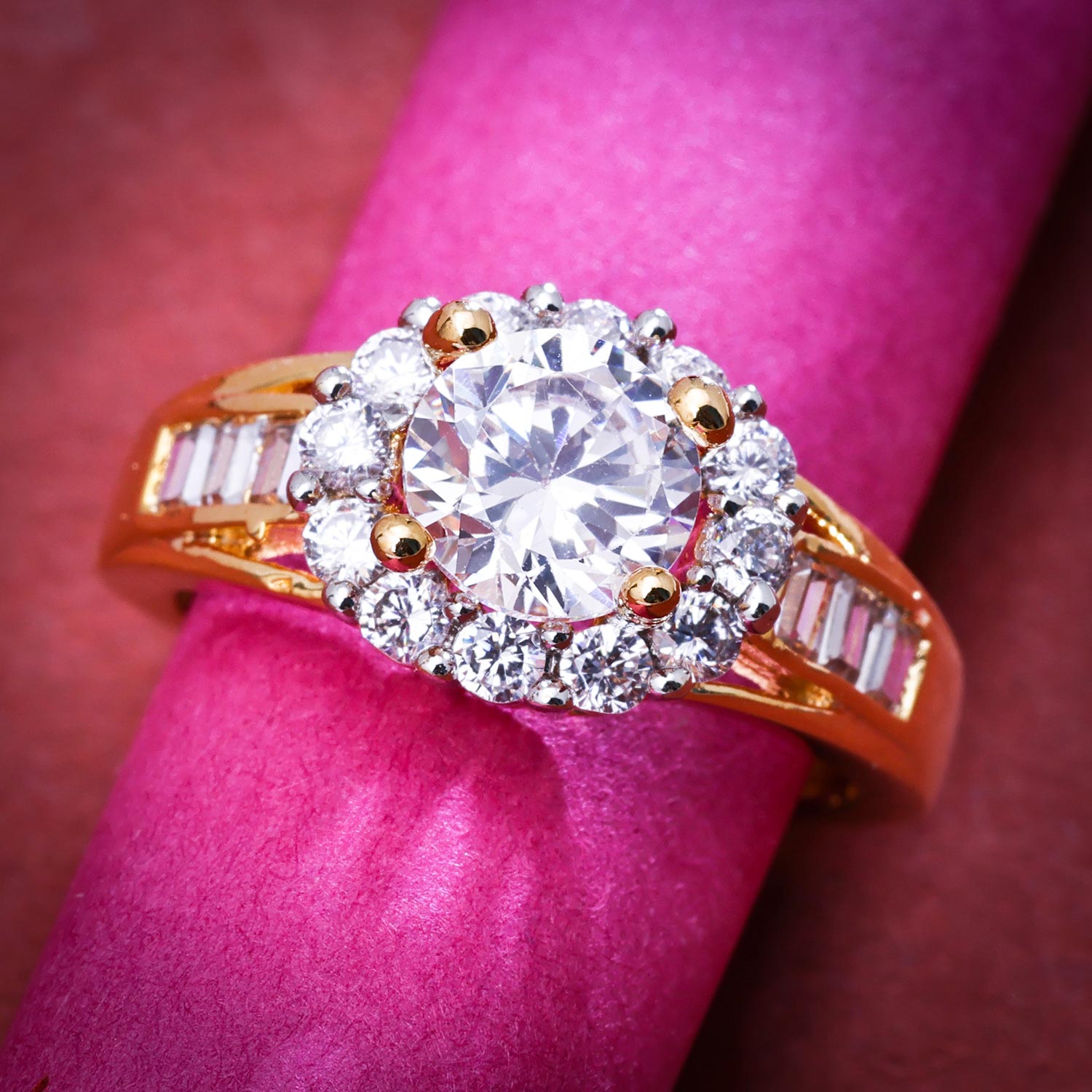 Sukkhi Classy Golden Gold CZ Ring for Women