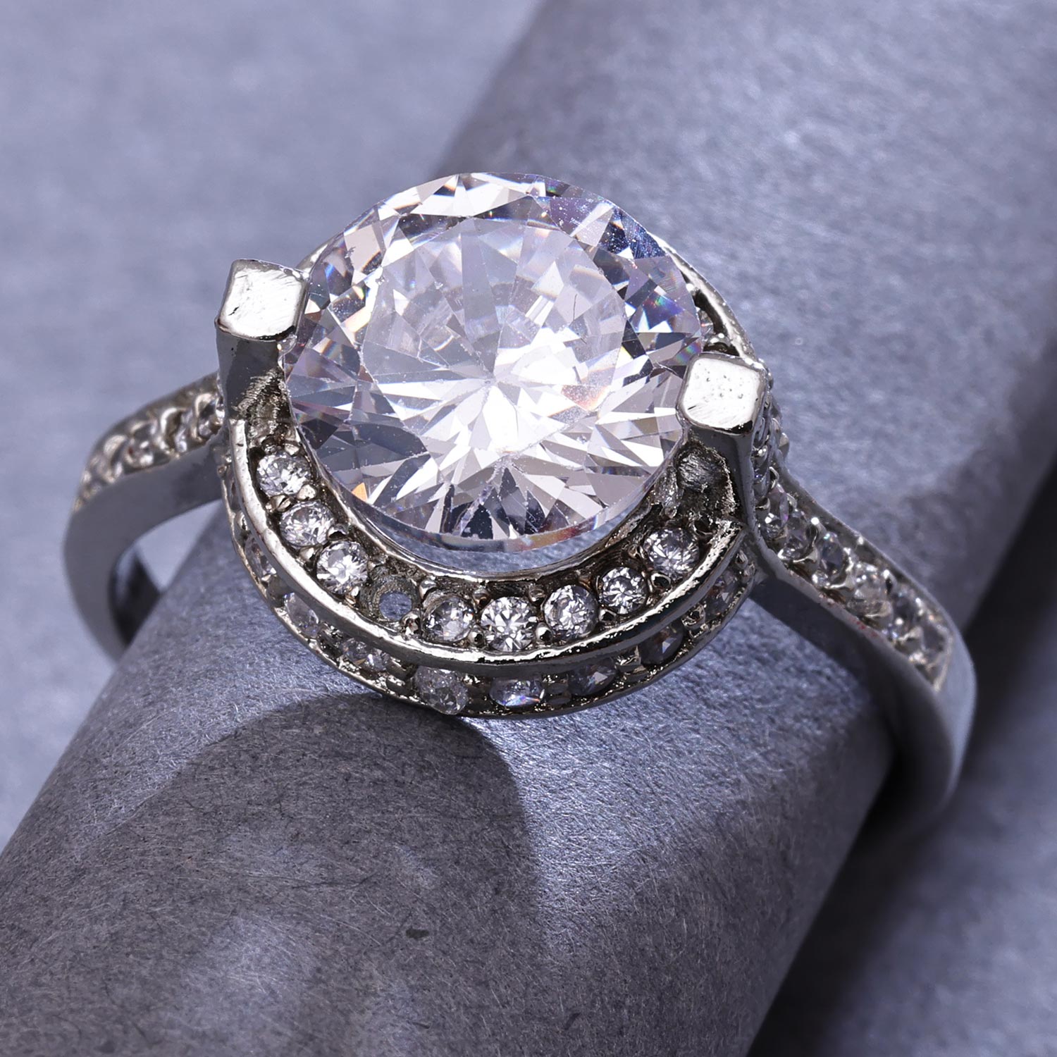 Sukkhi Brilliant Silver Rhodium Plated CZ Ring for Women