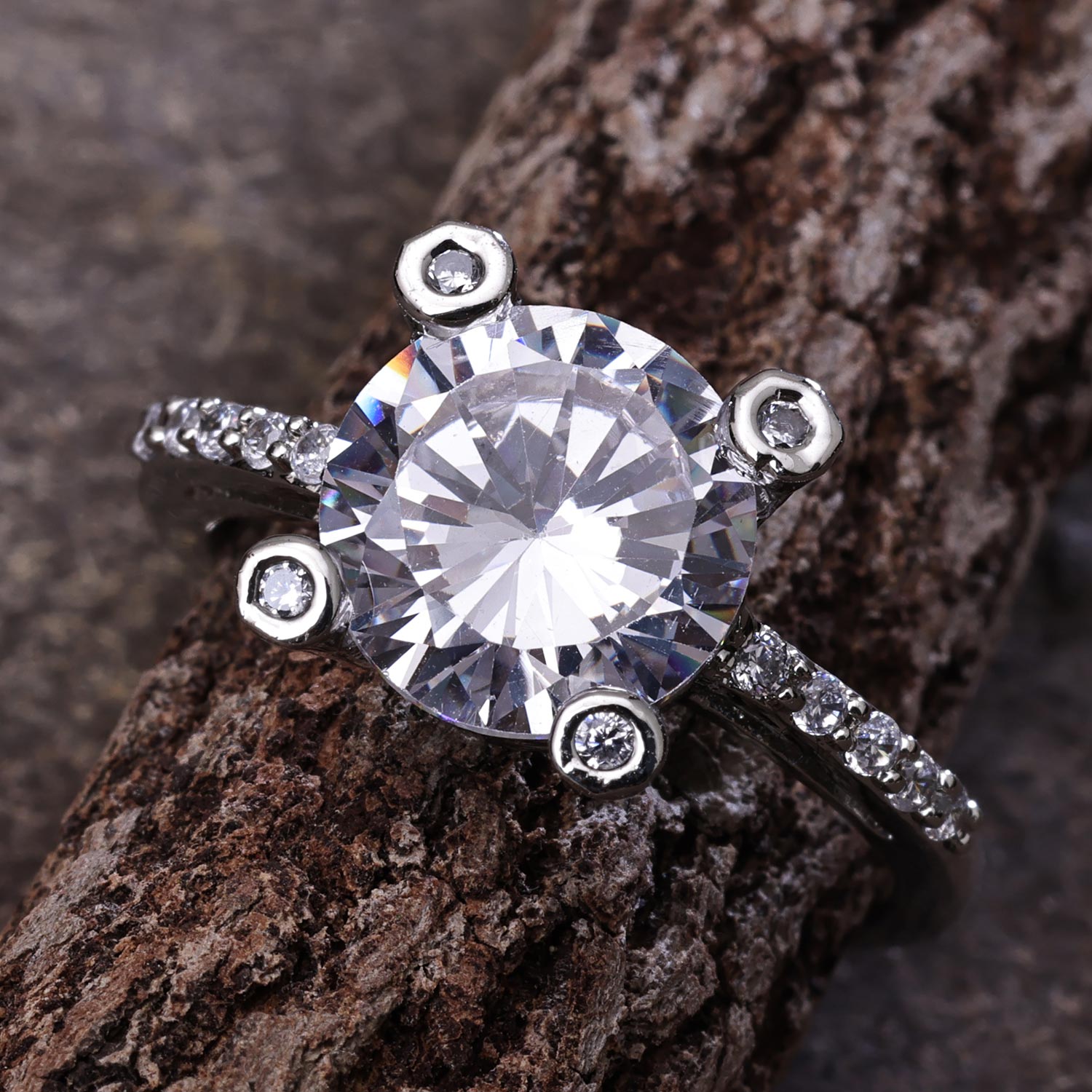 Sukkhi Glimmery Silver Rhodium Plated CZ Ring for Women