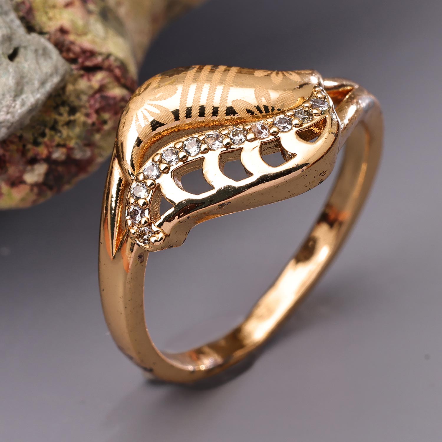 Sukkhi Exclusive Golden Floral Gold Plated CZ Ring for Women - Sukkhi.com