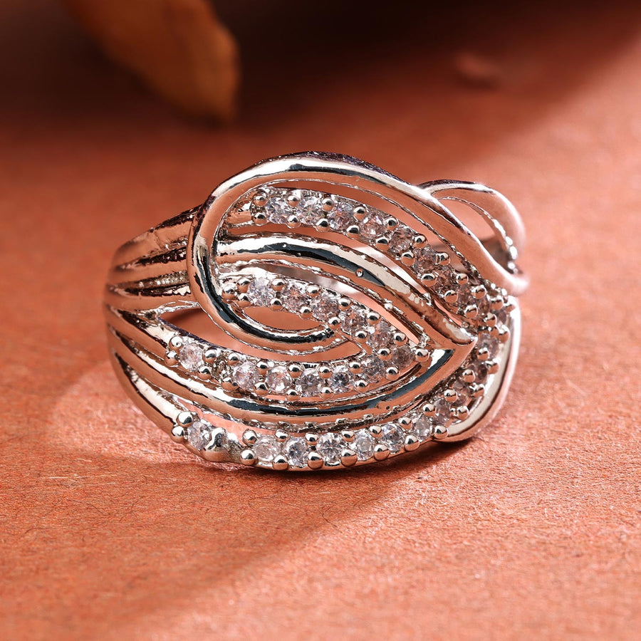 Sukkhi Fashionable Silver Rhodium Plated CZ Ring for Women