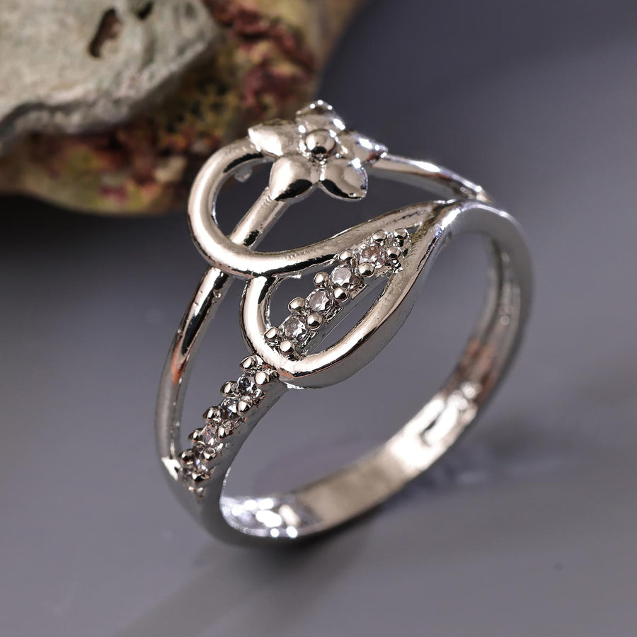 Sukkhi Lovely Silver Heart Rhodium Plated CZ Ring for Women