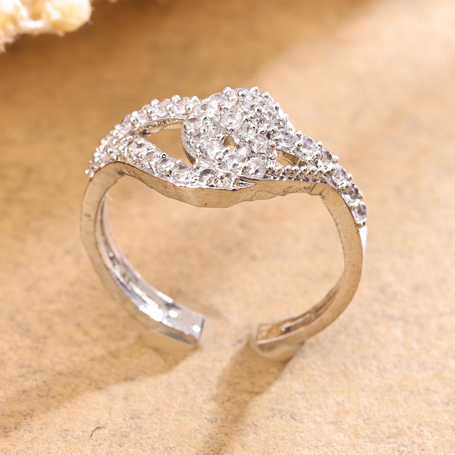 Sukkhi Delightful Silver Rhodium Plated CZ Ring for Women