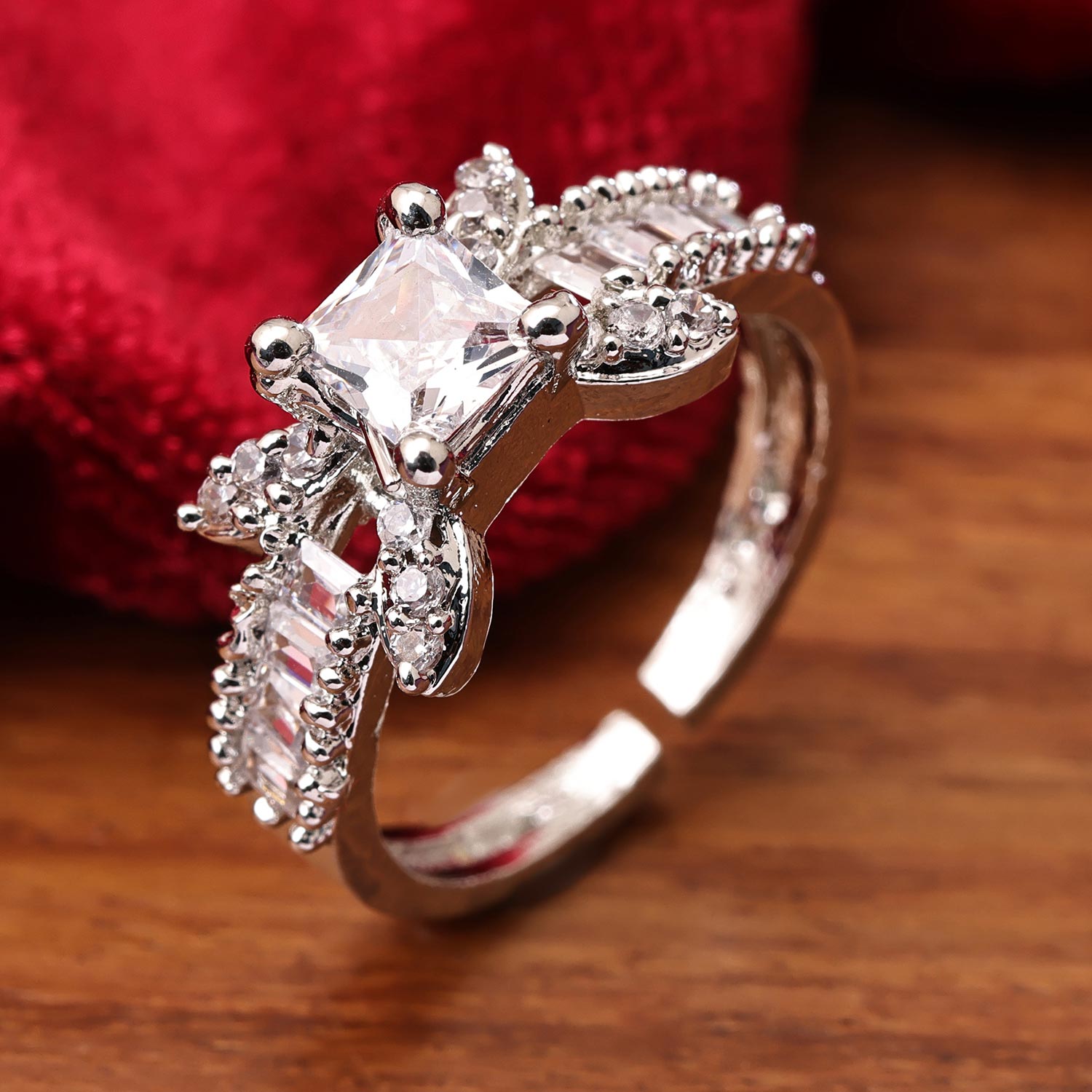 Sukkhi Sparkling Silver Rhodium Plated CZ Ring for Women