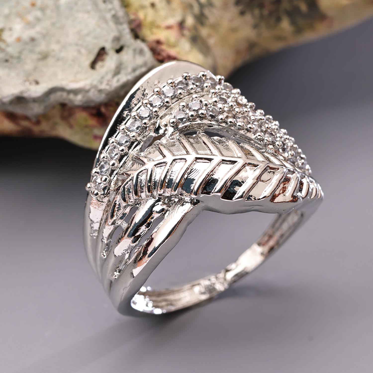 Sukkhi Glorious Silver Rhodium Plated CZ Ring for Women