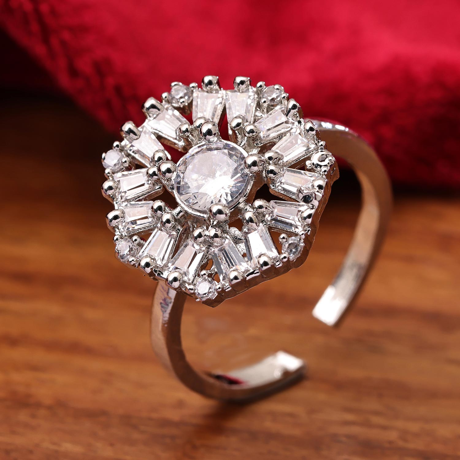 Sukkhi Awesome Silver Floral Rhodium Plated CZ Ring for Women