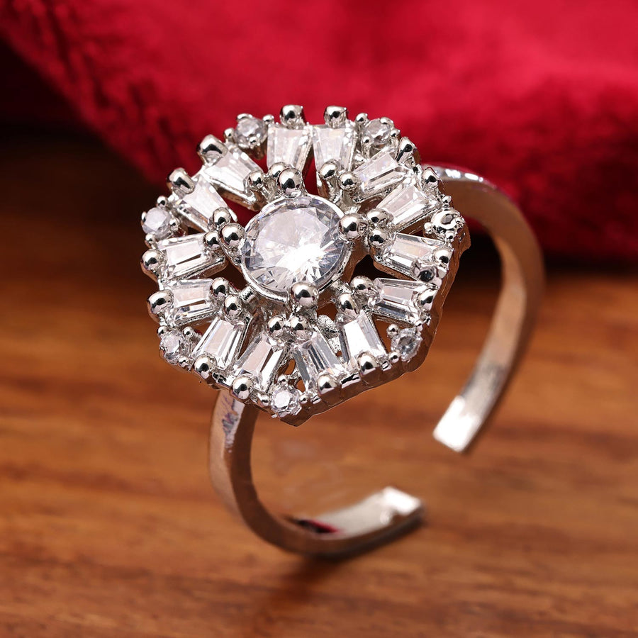 Sukkhi Awesome Silver Floral Rhodium Plated CZ Ring for Women