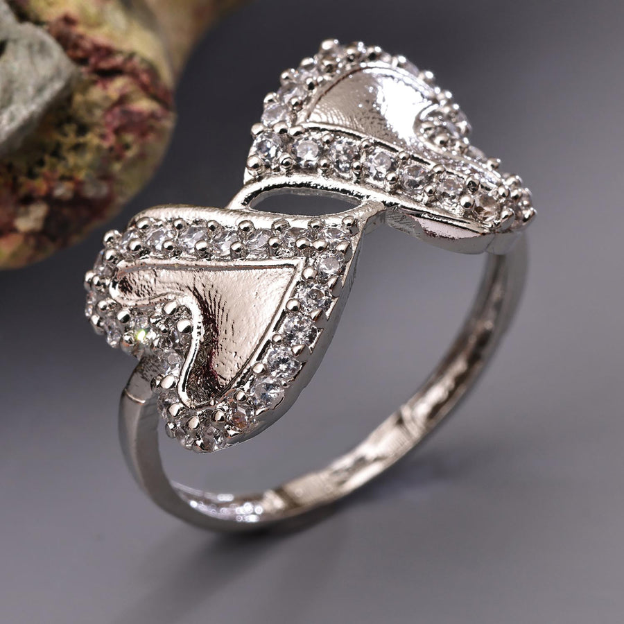 Sukkhi Designer Silver Heart Rhodium Plated CZ Ring for Women