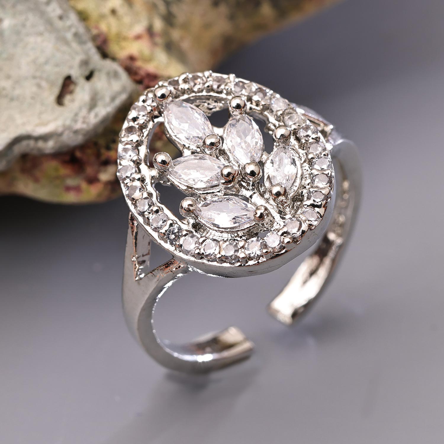 Sukkhi Dazzling Silver Rhodium Plated CZ Ring for Women