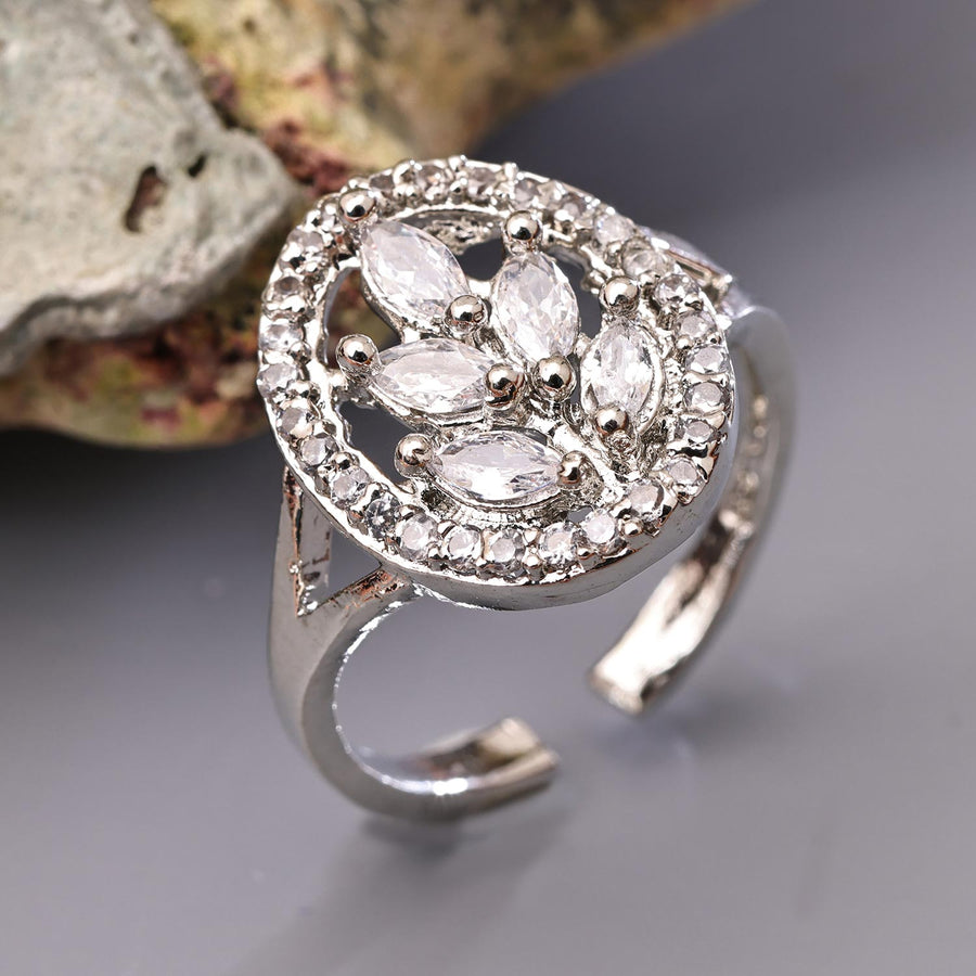 Sukkhi Dazzling Silver Rhodium Plated CZ Ring for Women