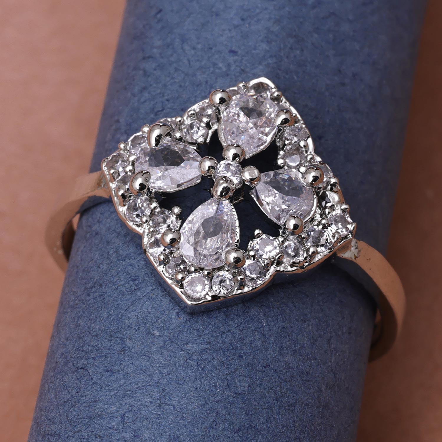 Sukkhi Stunning Silver Floral Rhodium Plated CZ Ring for Women