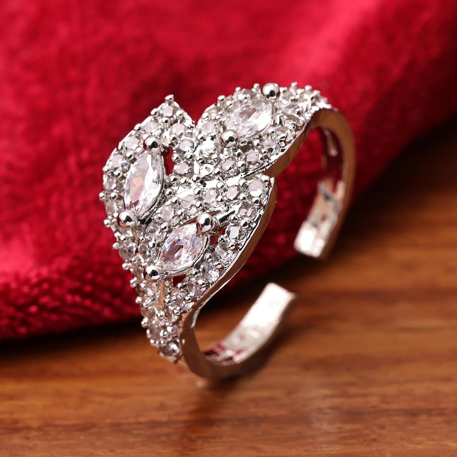 Sukkhi Traditional Silver Rhodium Plated CZ Ring for Women