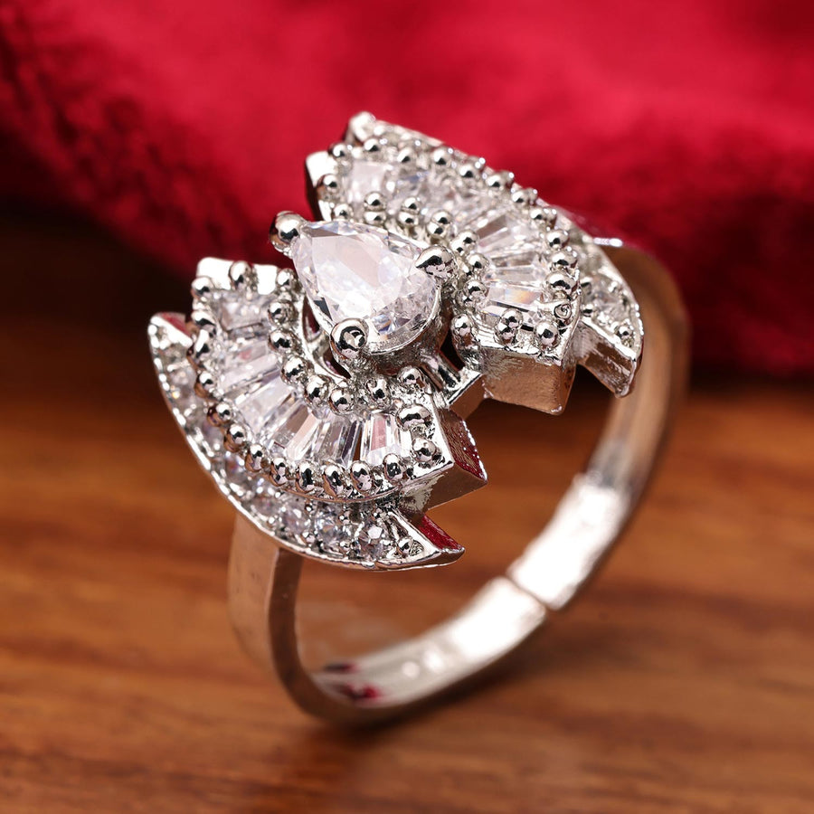 Sukkhi Attractive Silver Rhodium Plated CZ Ring for Women