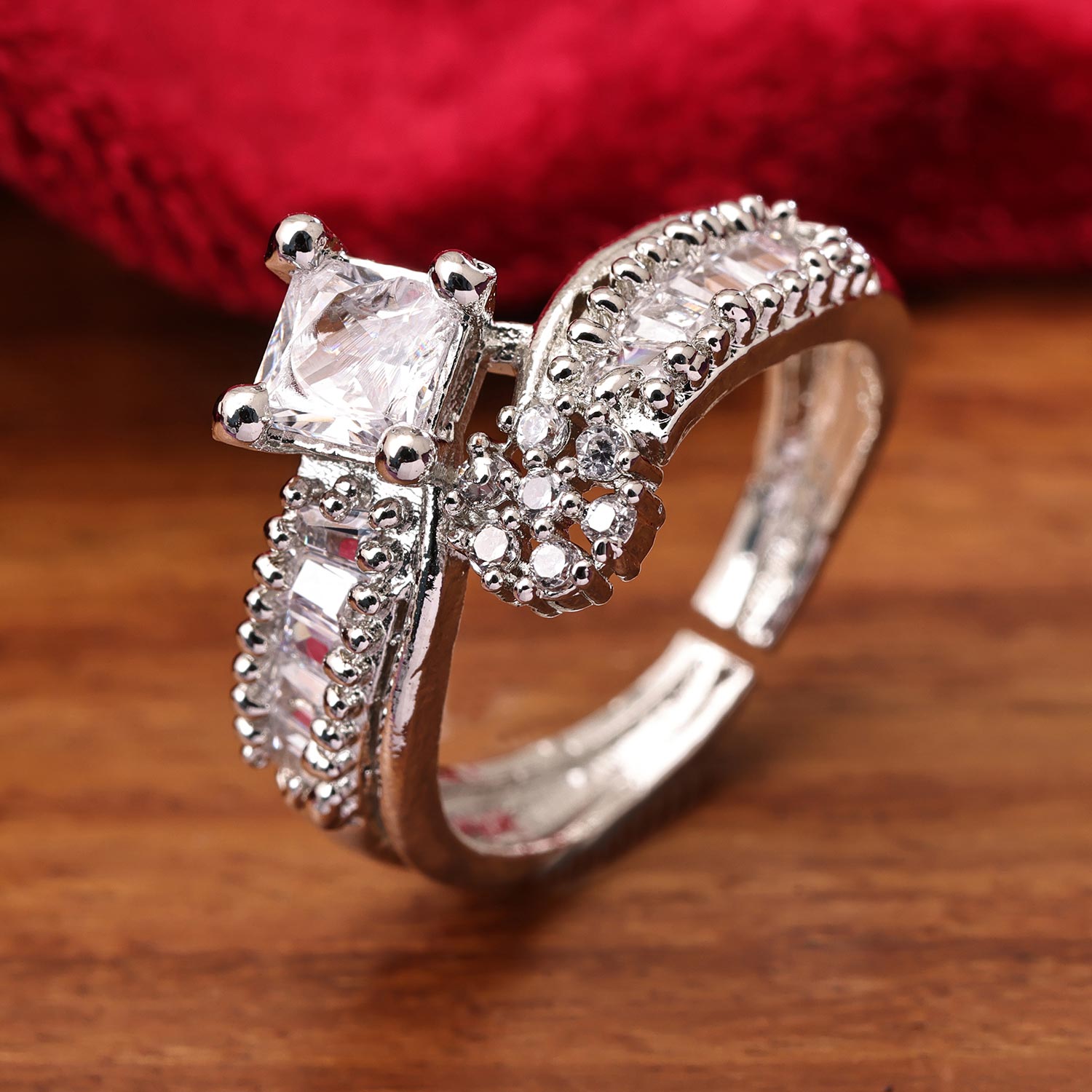 Sukkhi Gleaming Silver Rhodium Plated CZ Ring for Women