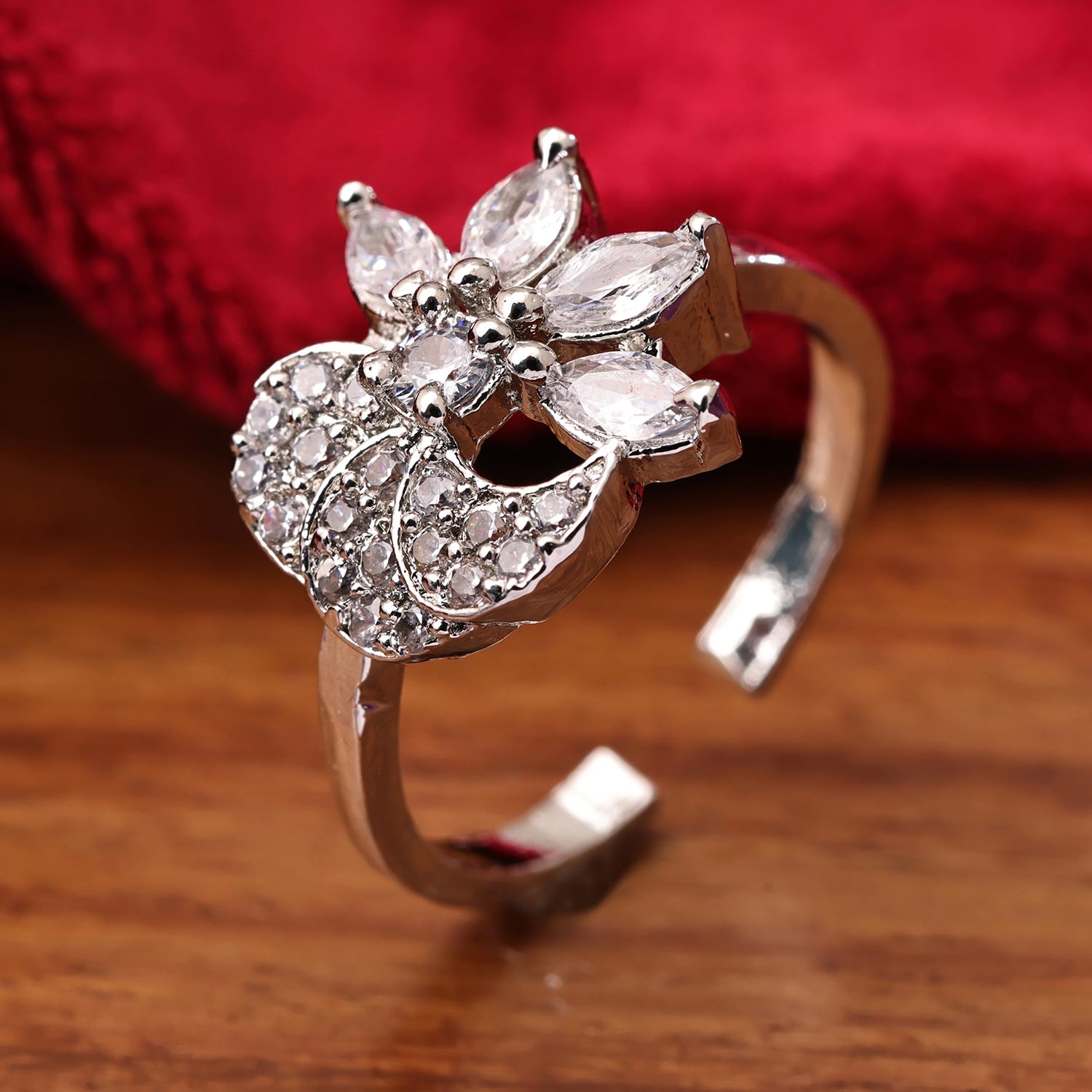 Sukkhi Glossy Silver Rhodium Plated CZ Ring for Women