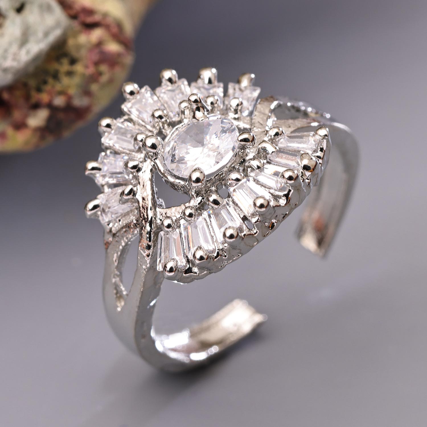 Sukkhi Skparkling Silver Rhodium Plated CZ Ring for Women