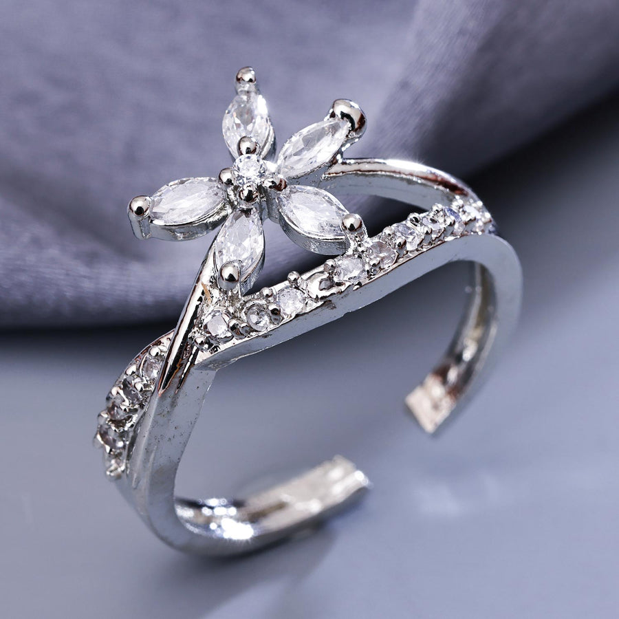 Sukkhi Glitzy Silver Rhodium Plated CZ Ring for Women