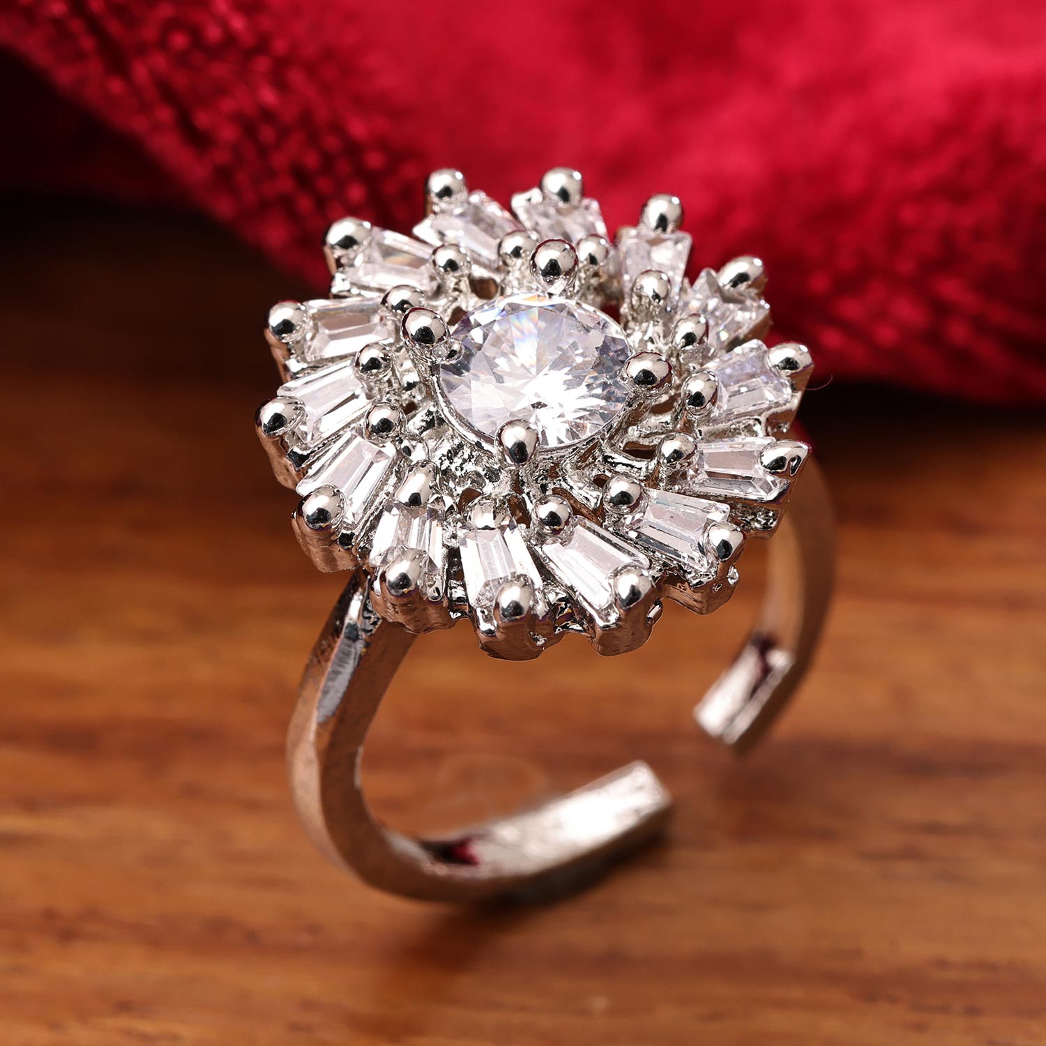 Sukkhi Fancy Silver Rhodium Plated CZ Ring for Women