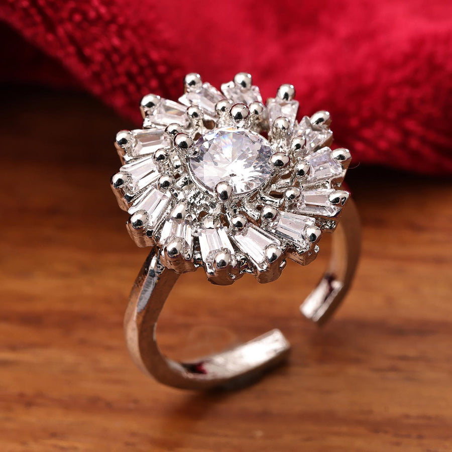 Sukkhi Fancy Silver Rhodium Plated CZ Ring for Women