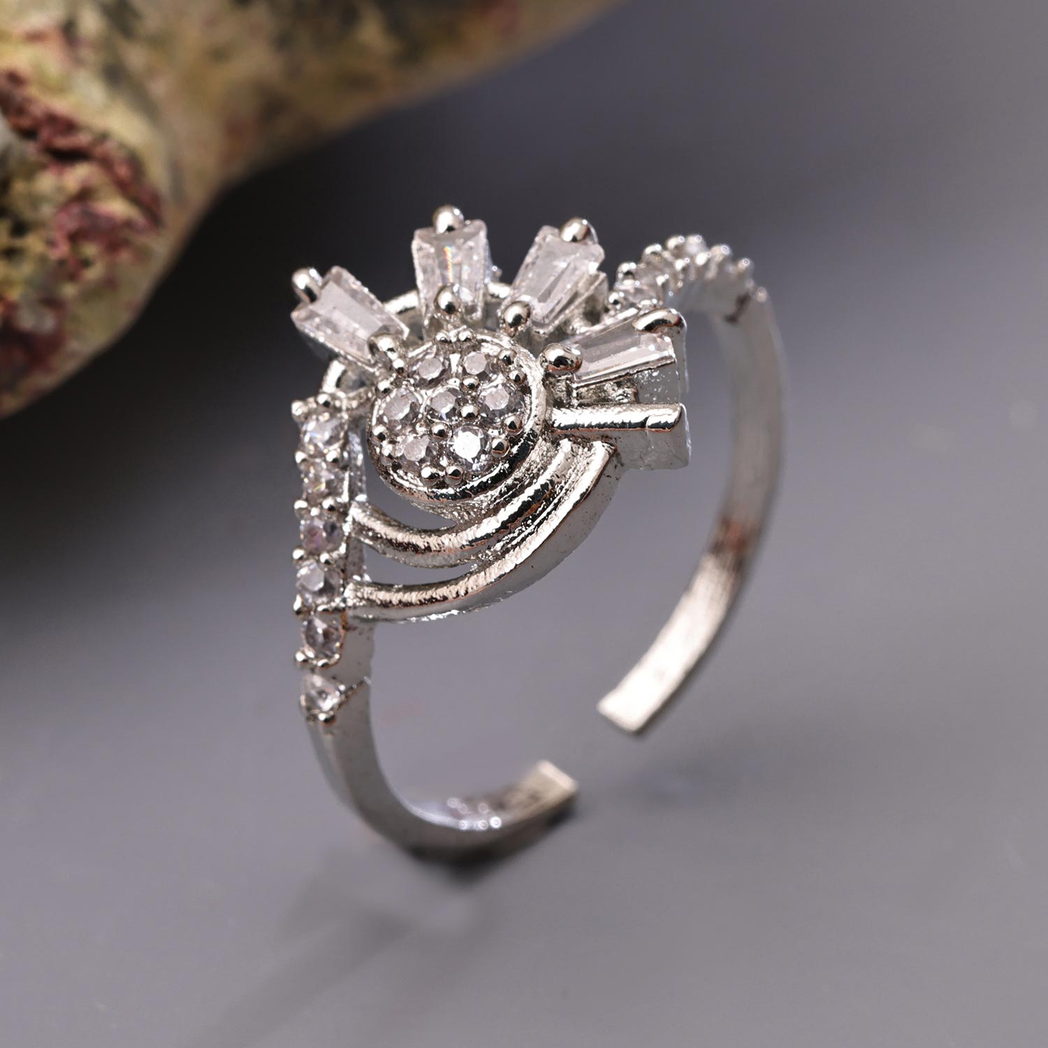 Sukkhi Amazing Silver Rhodium Plated CZ Ring for Women