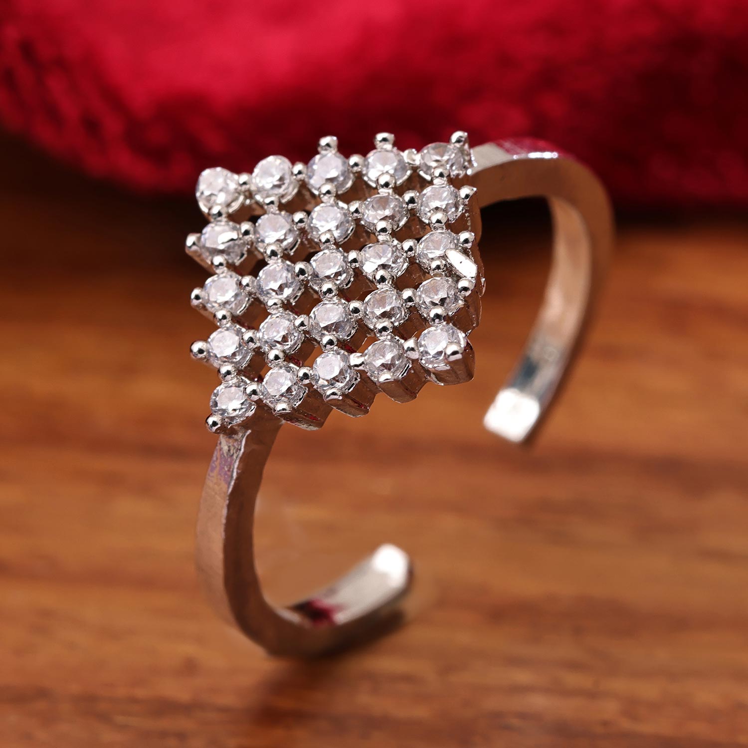 Sukkhi Floral Silver Rhodium Plated CZ Ring for Women
