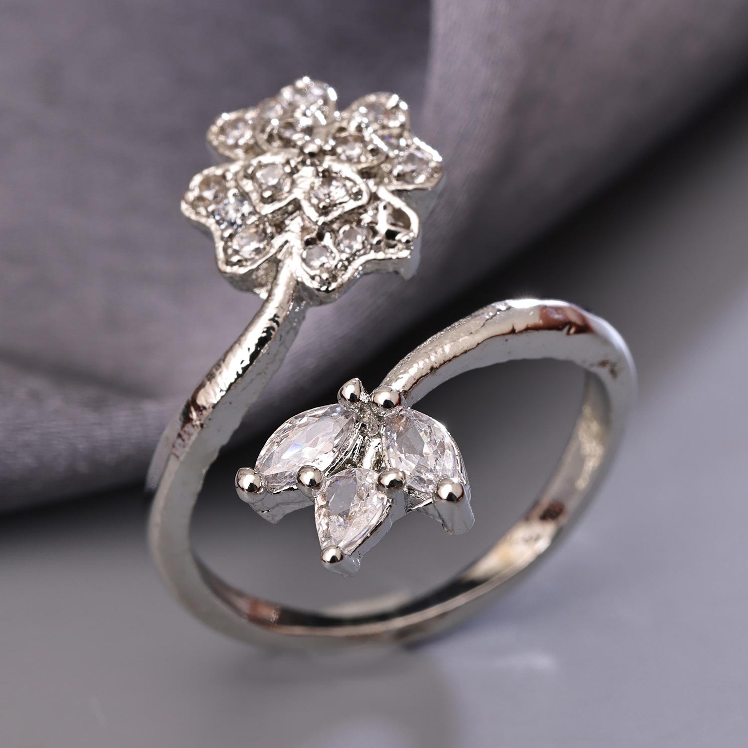 Sukkhi Ethnic Silver Rhodium Plated CZ Ring for Women