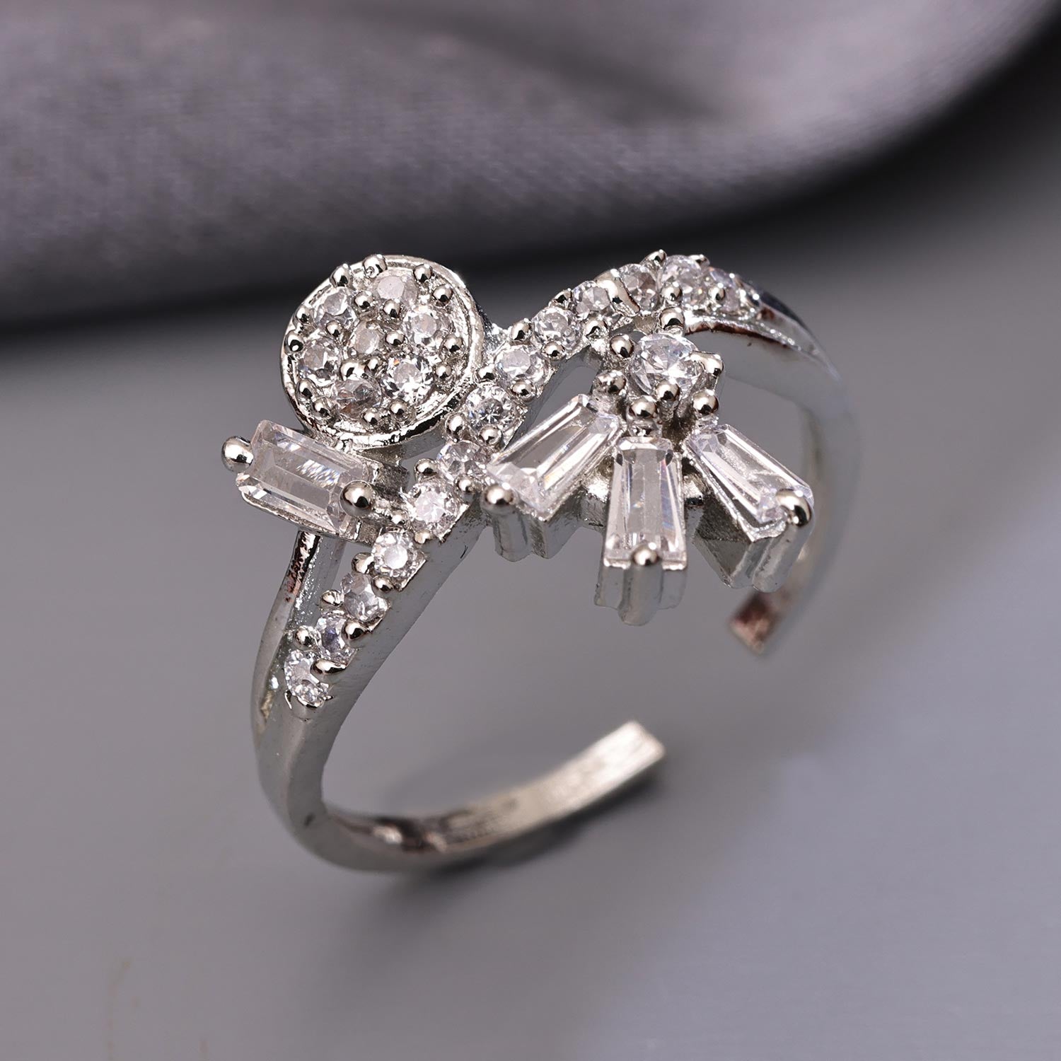 Sukkhi Elegant Silver Rhodium Plated CZ Ring for Women