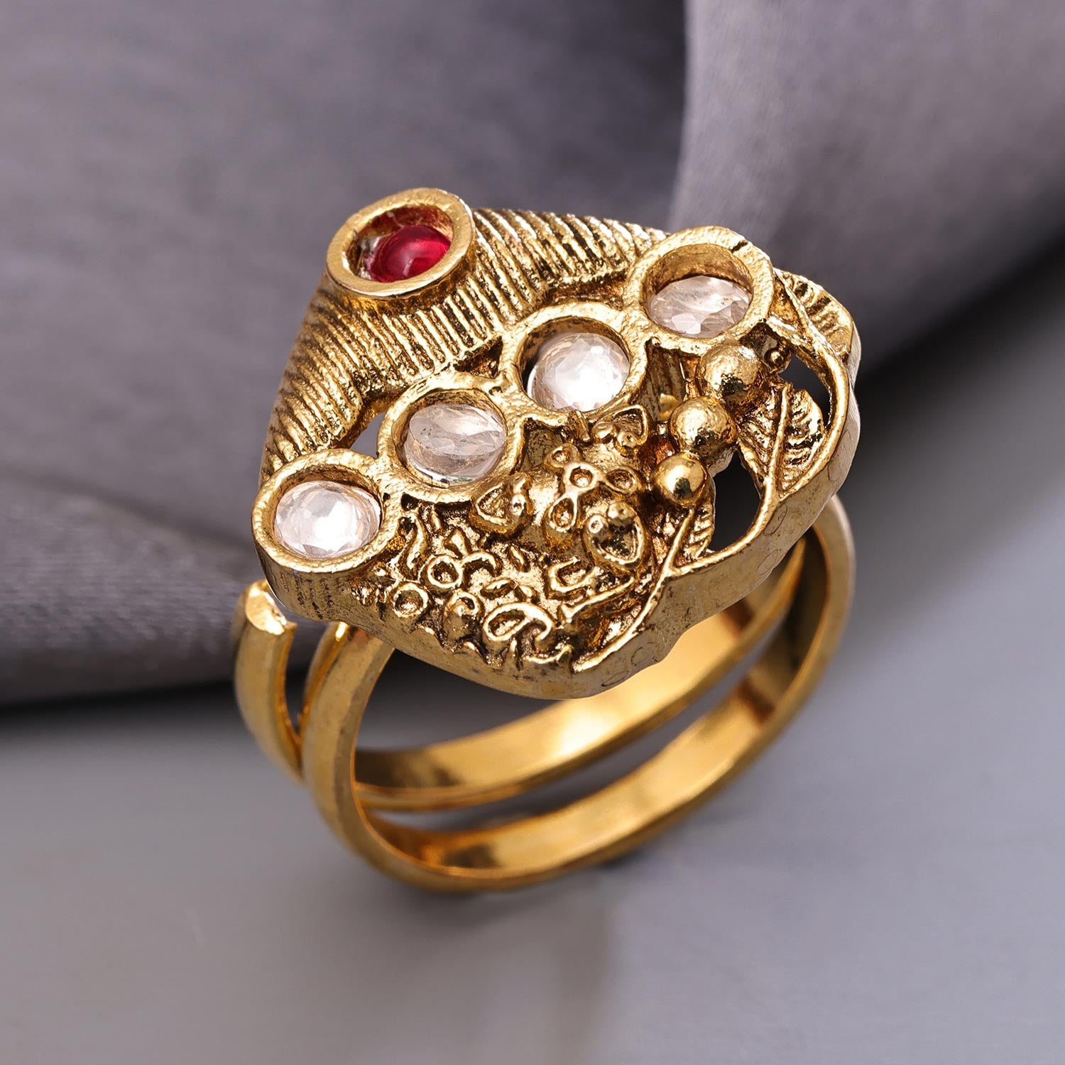 Sukkhi Dazzling Golden Gold Plated Kundan Ring for Women