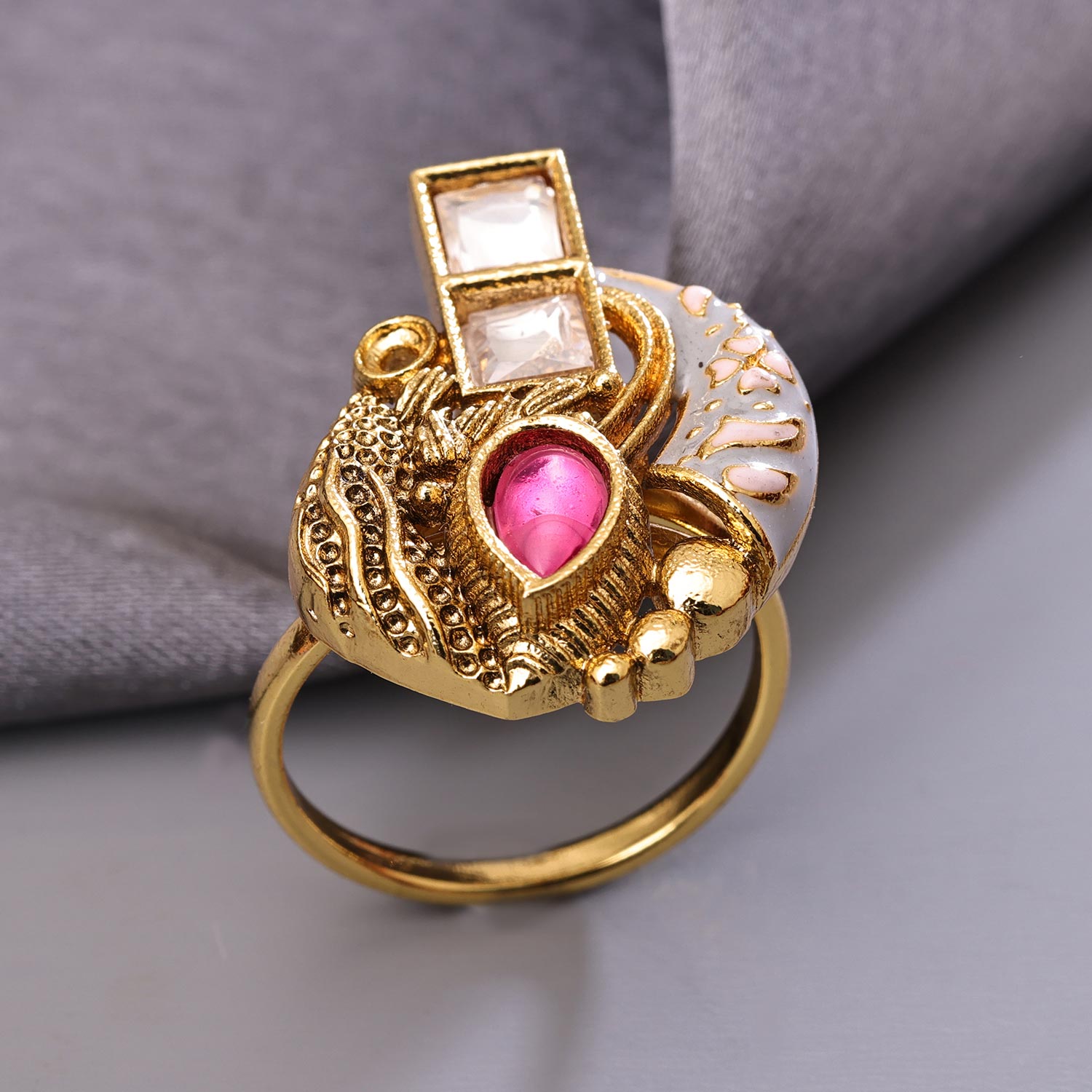 Sukkhi Traditional Golden Gold Plated Kundan Ring for Women