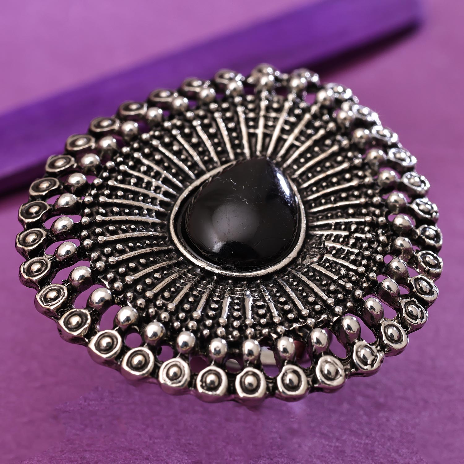 Sukkhi Glossy Silver Oxidised Pearl Ring for Women