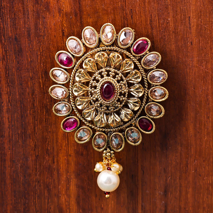 Sukkhi Gleaming Golden Gold Plated kundan & Pearl Brooch for Women