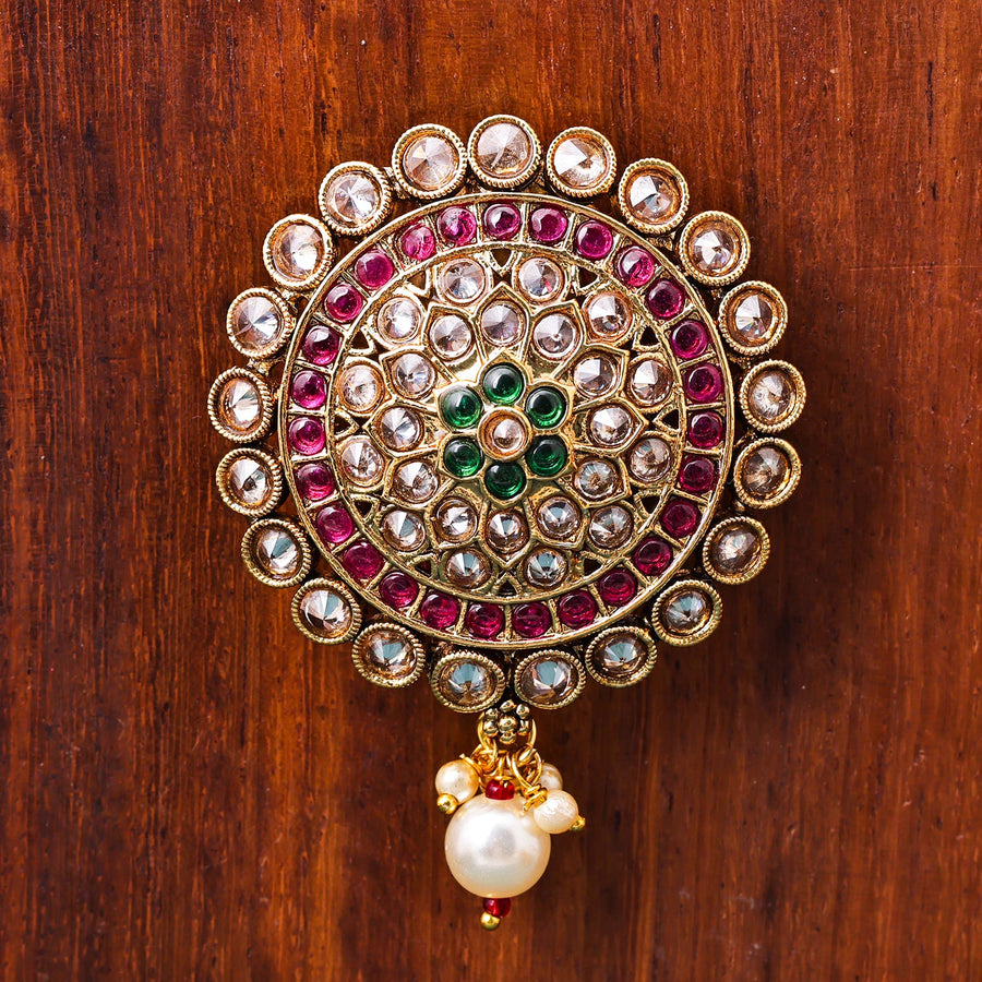 Sukkhi Eye Golden Gold Plated kundan & Pearl Brooch for Women