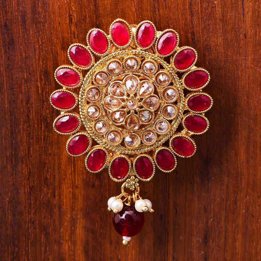 Sukkhi Glitzy Golden Gold Plated Pearl Brooch for Women