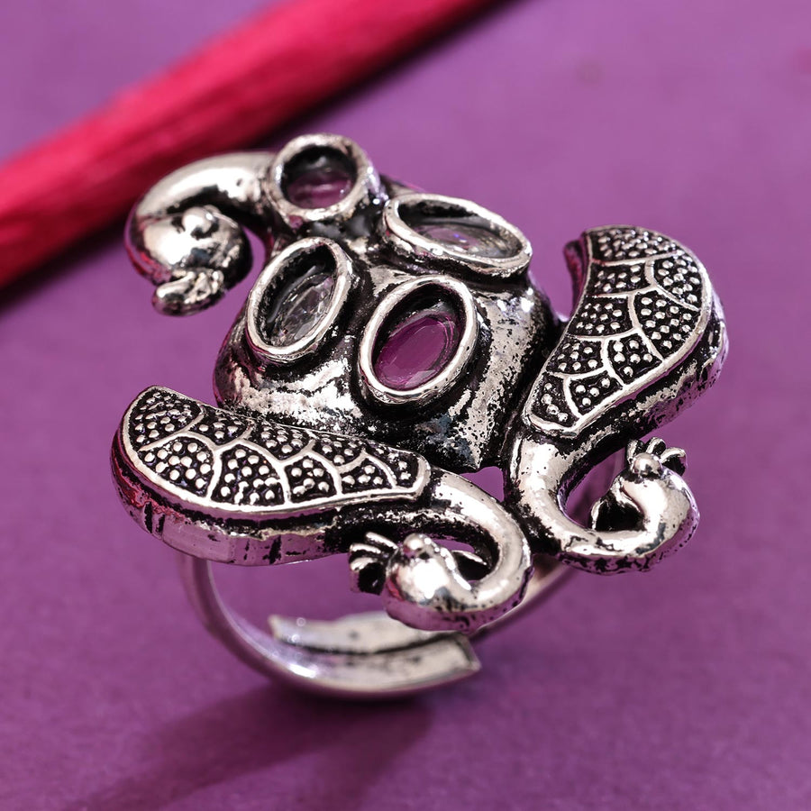 Sukkhi Spectacular Silver Oxidised Pearl Ring for Women