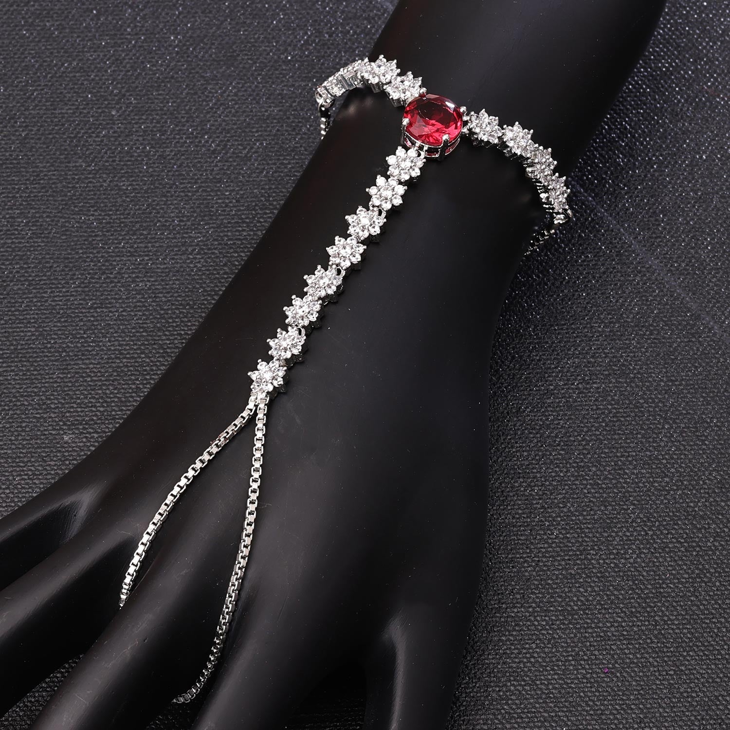 Sukkhi Glorious Silver Rhodium Plated CZ Haathpan for Women