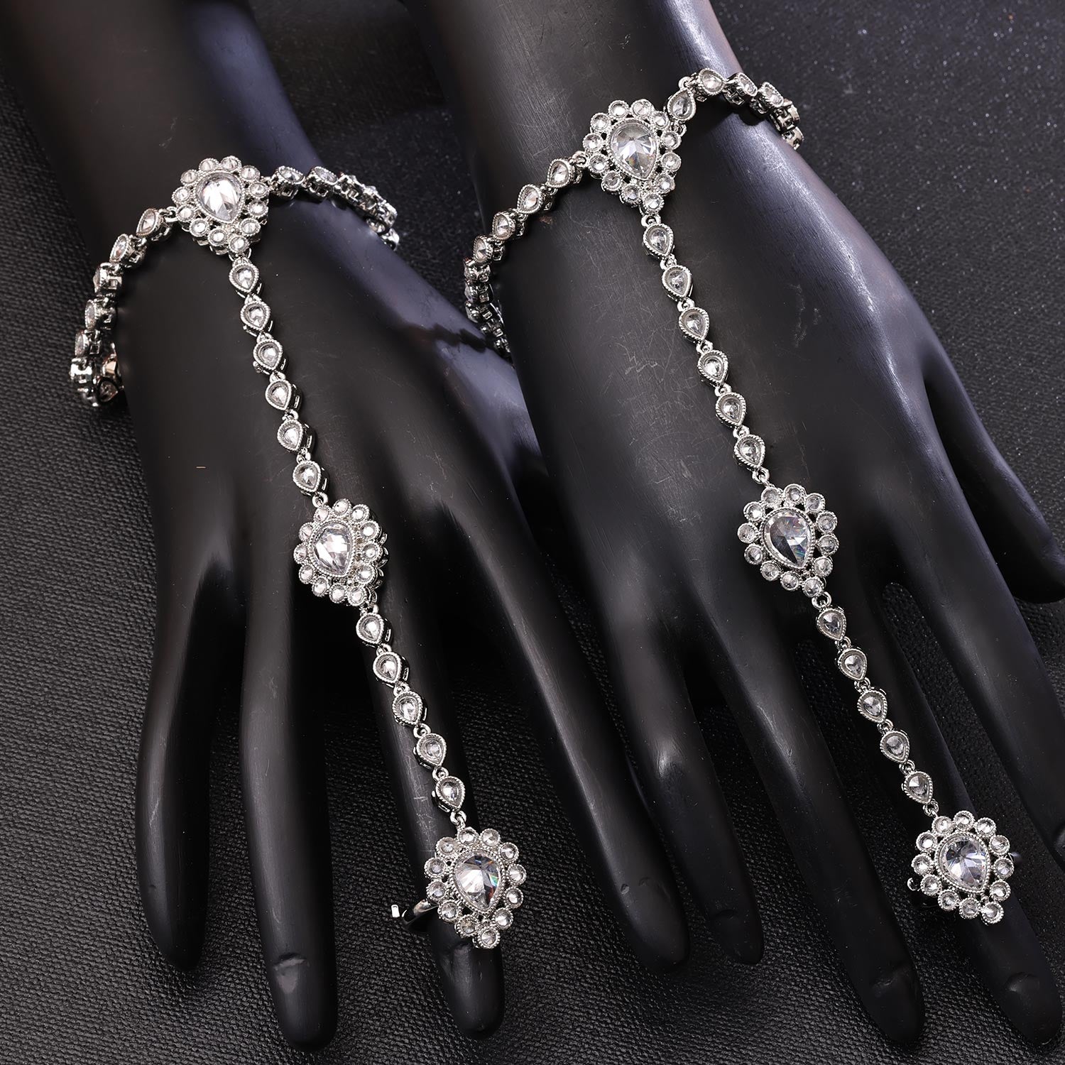 Sukkhi Glitzy Silver Rhodium Plated kundan Haathpan for Women