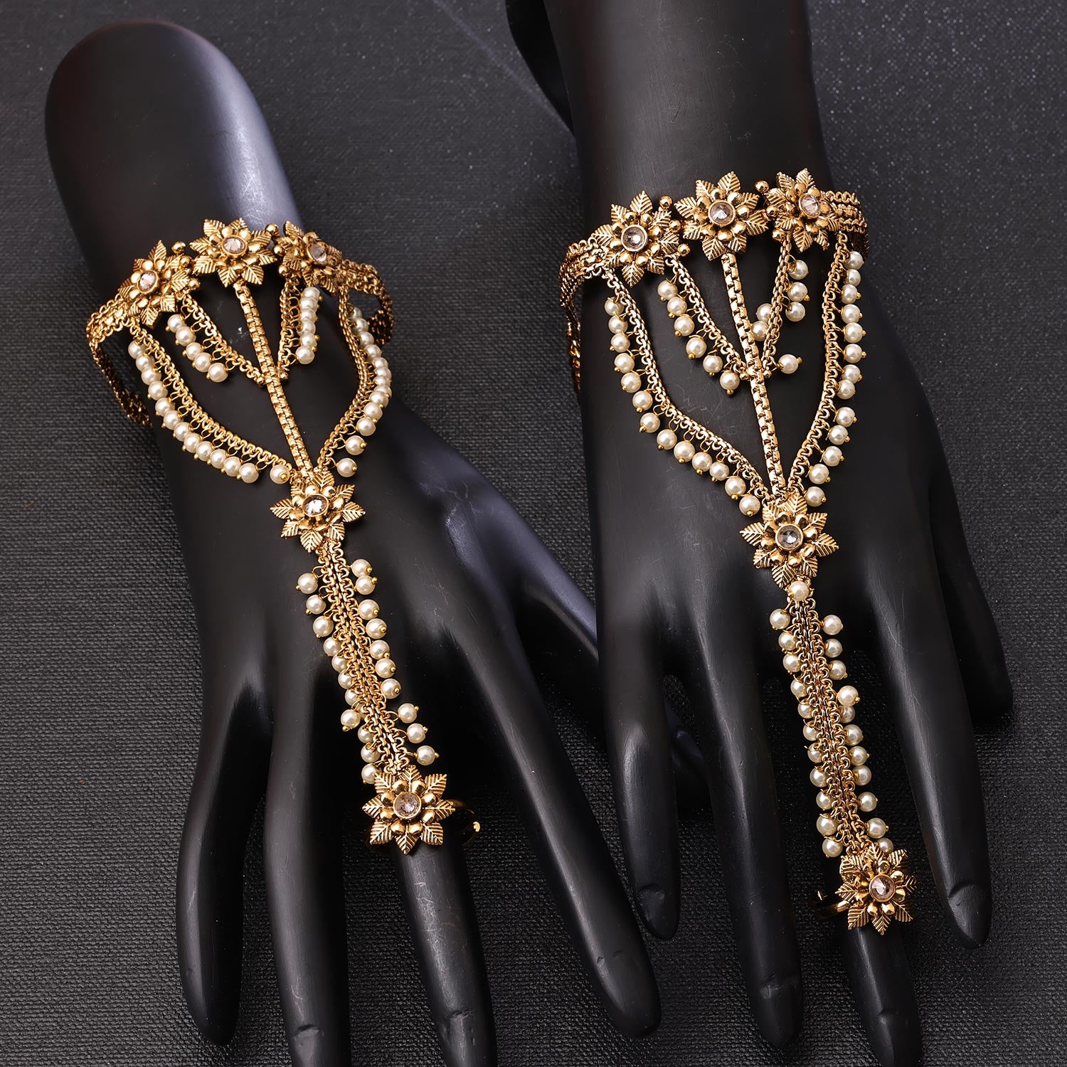 Sukkhi Fashionable Golden Gold Plated Pearl Haathpan for Women