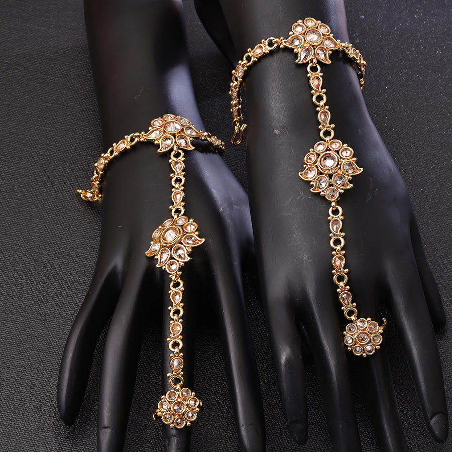 Sukkhi Glemaing Golden Gold Plated kundan & Pearl Haathpan for Women