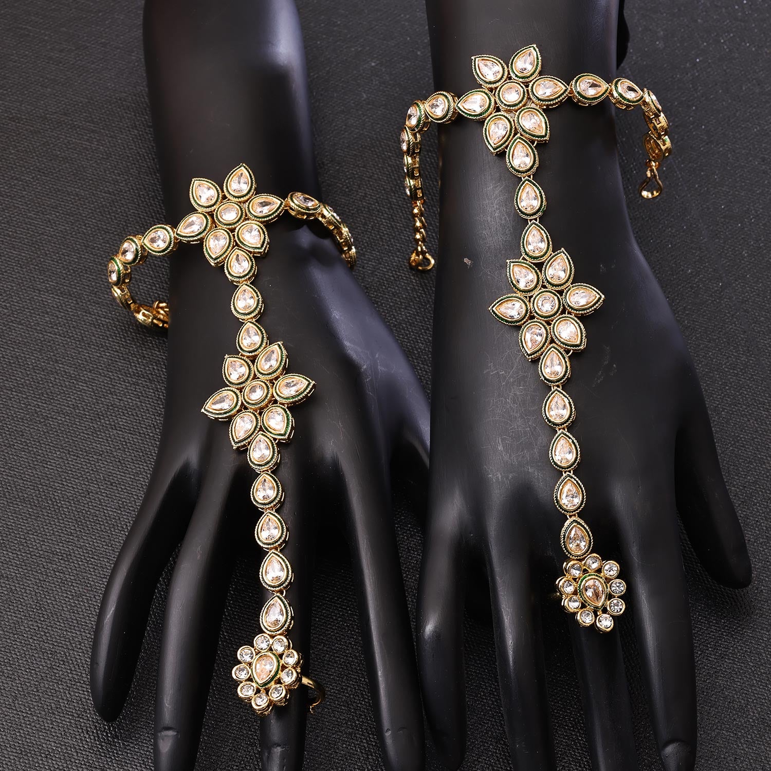 Sukkhi Lovley Golden Gold Plated kundan & Pearl Haathpan for Women