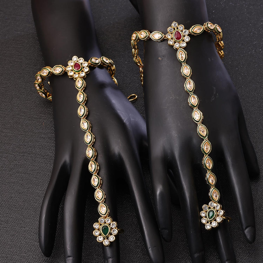 Sukkhi Brilliant Golden Gold Plated kundan & Pearl Haathpan for Women