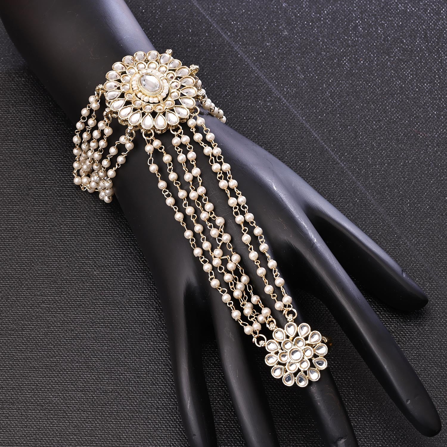 Sukkhi Delicate Golden Gold Plated kundan & Pearl Haathpan for Women