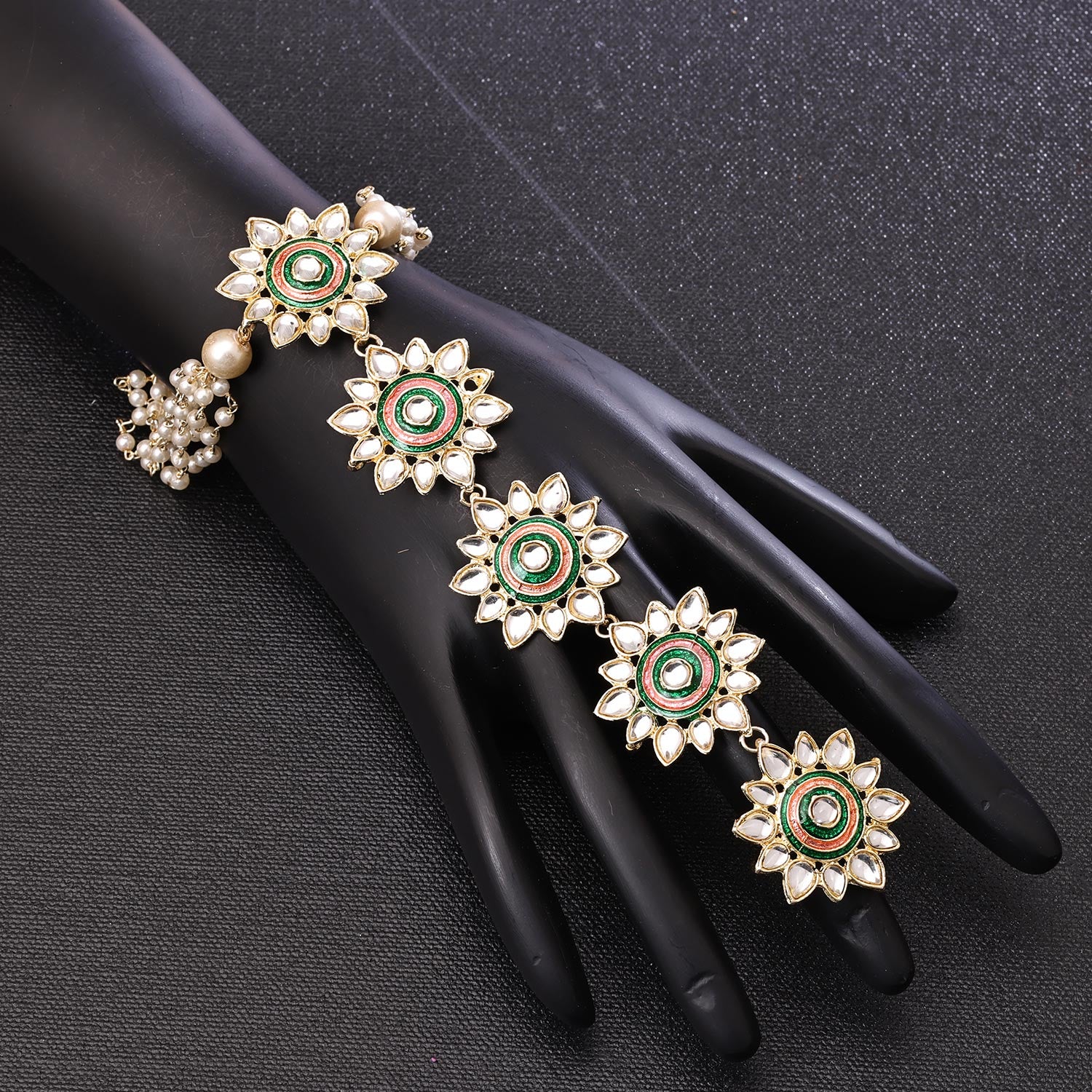 Sukkhi Lovely Golden Gold Plated kundan & Pearl Haathpan for Women